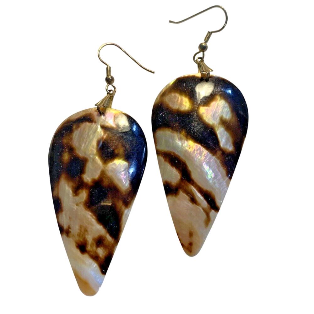 Vintage Pierced Earrings Carved Shell Drop & Dangle Style Boho Beachy Coastal